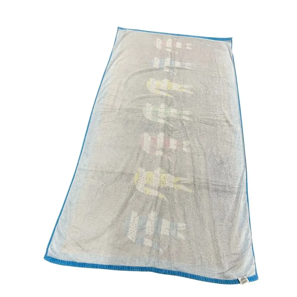 Lacoste Blue Beach Towel Striped Alligator Preppy Cotton